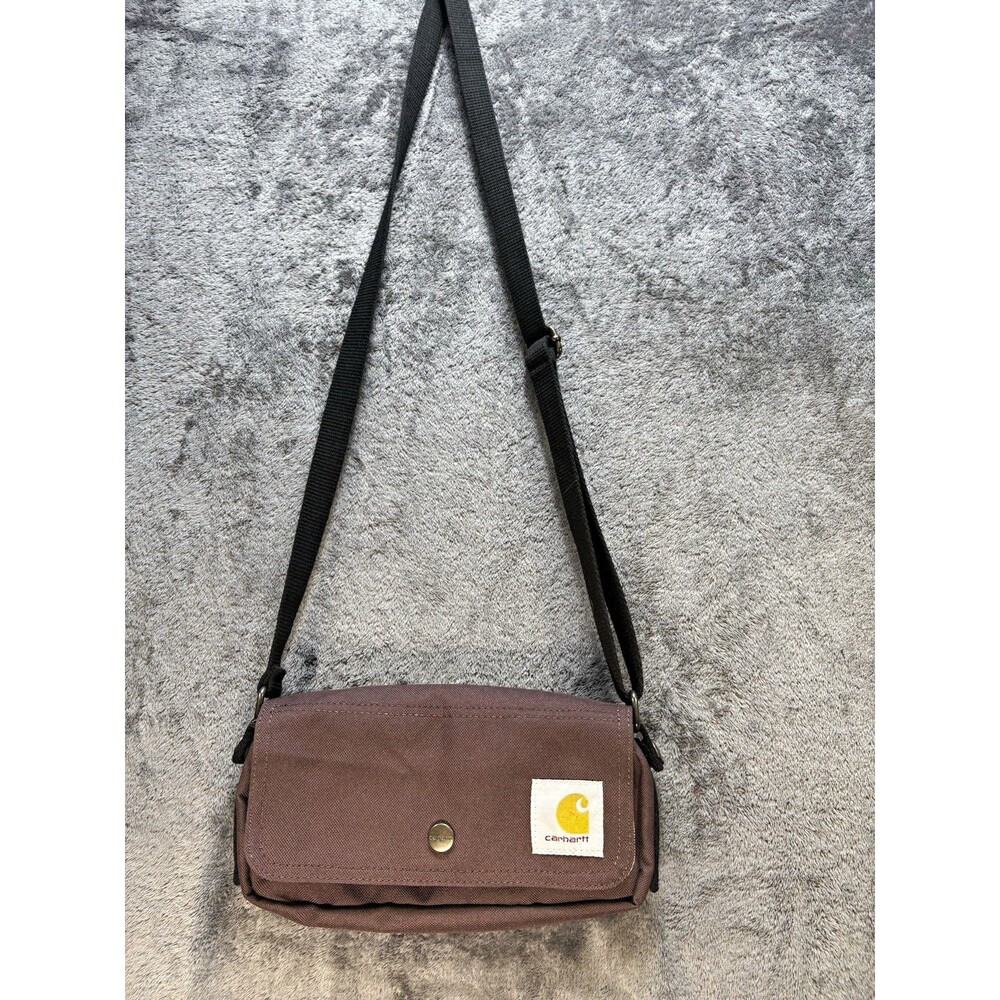 Carhartt Brown Small Crossbody Bag Adjustable Strap Snap Zip Pockets Lined